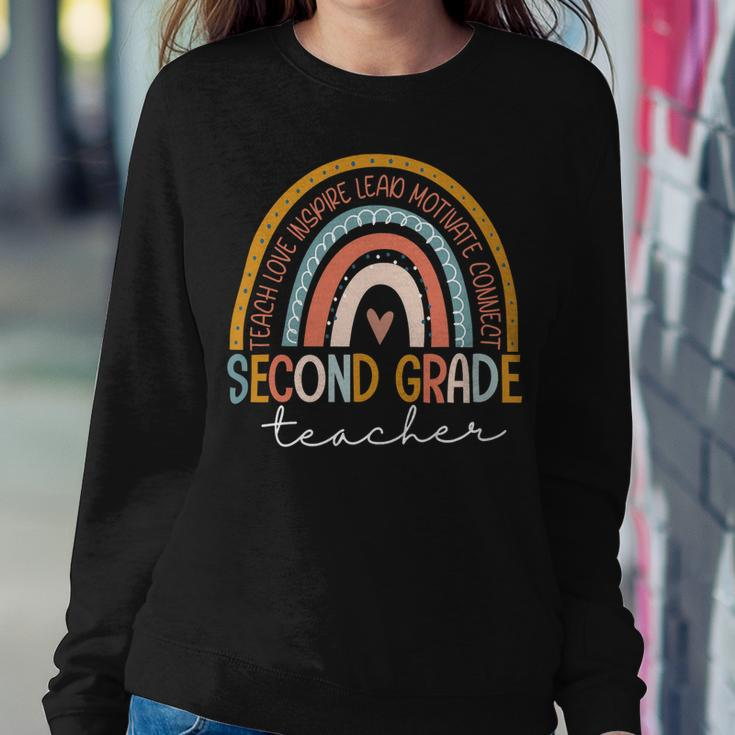 Second Grade Teacher Teach Love Inspire Boho Rainbow Sweatshirt Gifts for Her
