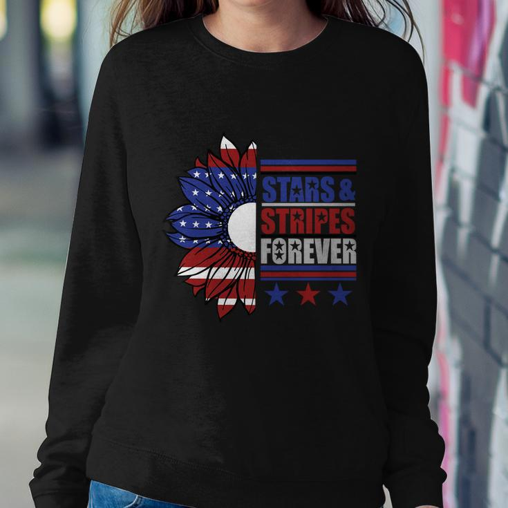 Stars Stripes Forever Sunflower America Flag 4Th Of July Sweatshirt Gifts for Her