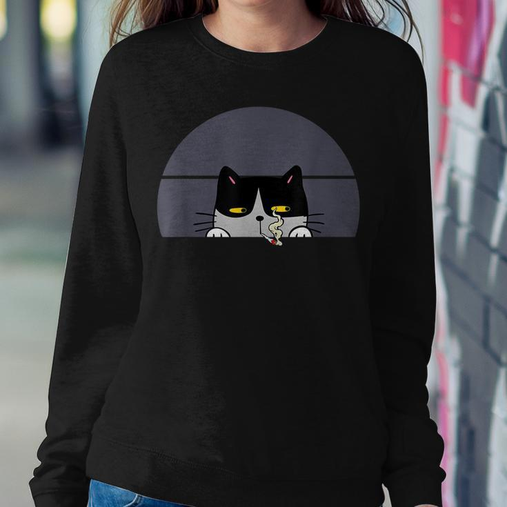 Stoned Black Cat Smoking And Peeking Sideways With Cannabis Sweatshirt Gifts for Her