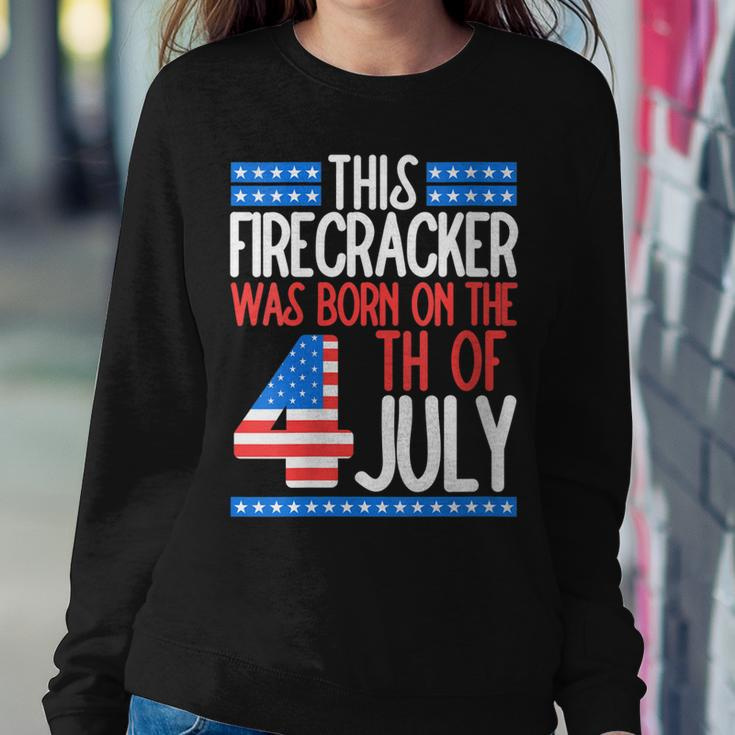 This Firecracker Was Born On 4Th Of July Birthday Patriotic Sweatshirt Gifts for Her