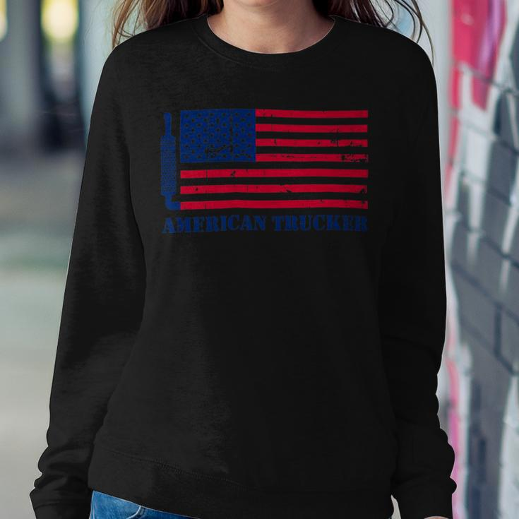 Trucker Truck Driver American Flag With Exhaust American Trucker Sweatshirt Gifts for Her