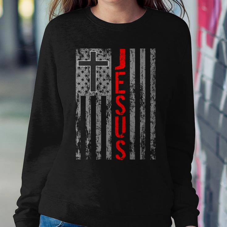 Vintage Jesus Usa American Flag Catholic Christion Cross Sweatshirt Gifts for Her