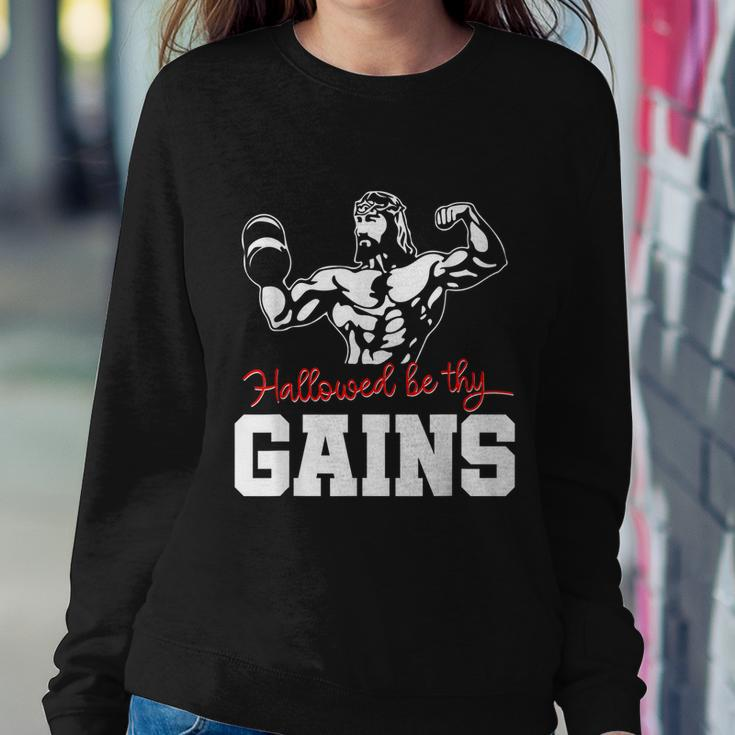 Weight Lifting Bodybuilding Hallowed Be Thy Gains Jesus Sweatshirt Gifts for Her