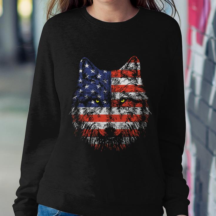 Wolf American Flag Usa 4Th Of July Patriotic Wolf Lover Sweatshirt Gifts for Her