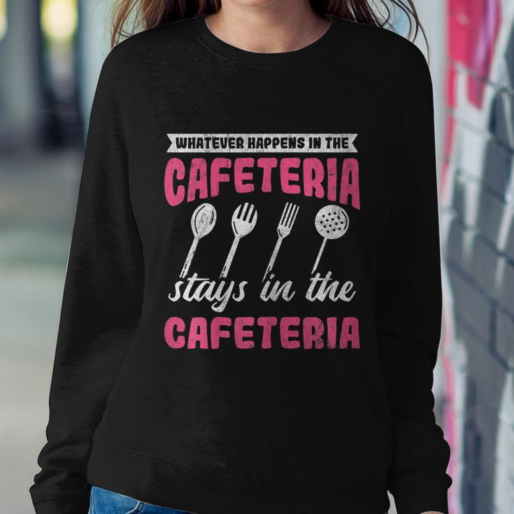 Womens Whatever Happens Stays Cafeteria Lady Lunch Lady Graphic Design Printed Casual Daily Basic Sweatshirt Gifts for Her