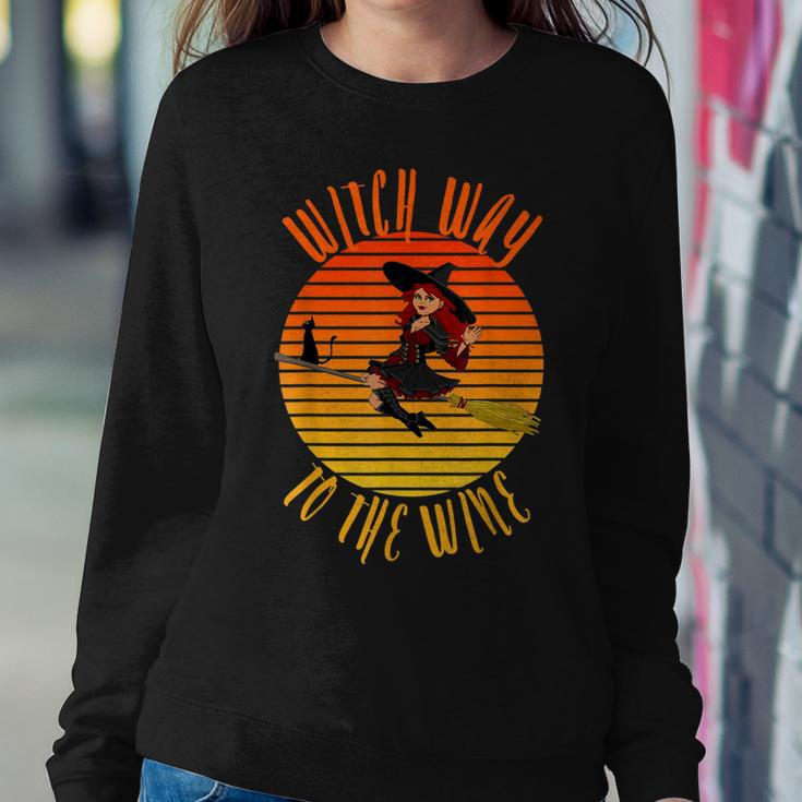 Womens Witch Way To The Wine Funny Wine Halloween Witch Wine Sweatshirt Gifts for Her
