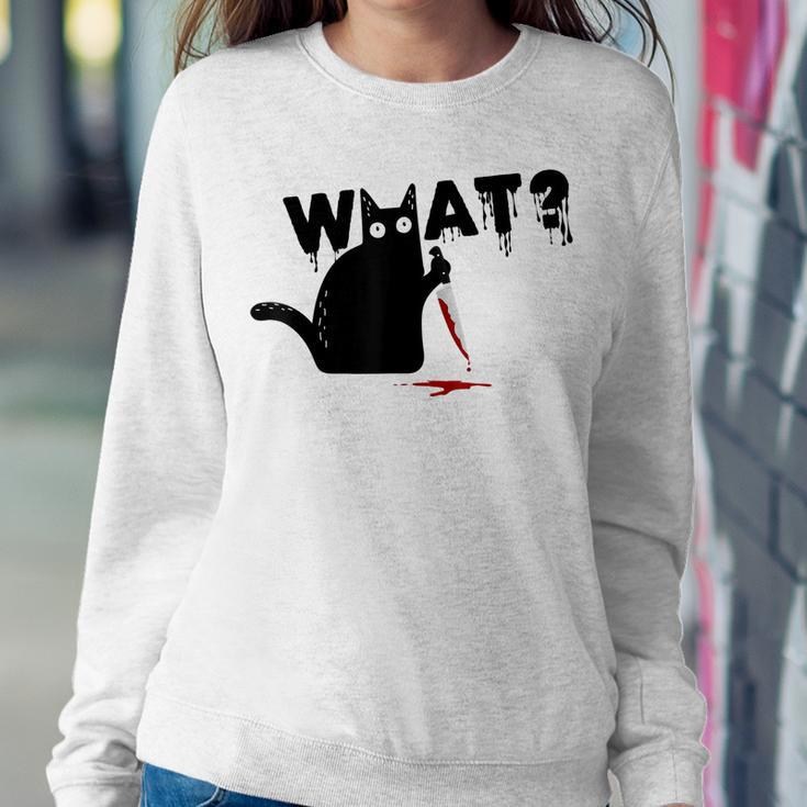 Black Cat Killer Ask What Halloween Knife Sarcasm Sweatshirt Gifts for Her