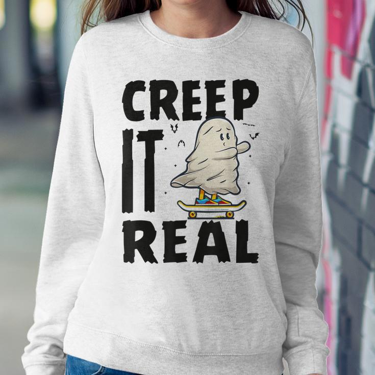 Creep It Real Ghost Men Skateboarding Halloween Fall Season Sweatshirt Gifts for Her