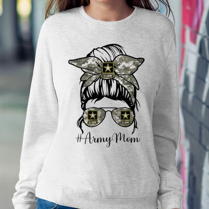 Funny Army Mom Messy Bun Hair Glasses Sweatshirt Gifts for Her