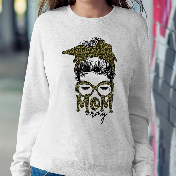 Funny Army Mom Messy Bun Hair Glasses V2 Sweatshirt Gifts for Her