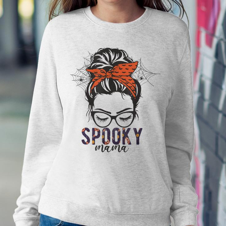 Funny Halloween Spooky Mom Messy Bun Skull Mama Costume Sweatshirt Gifts for Her