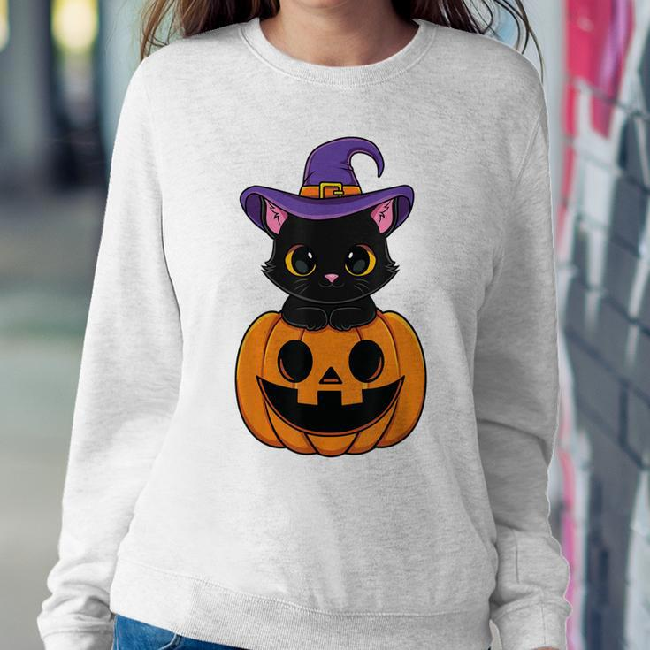 Halloween Cute Black Cat Witch Hat Pumpkin For Kids Girls Sweatshirt Gifts for Her