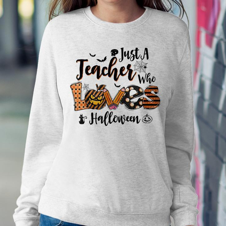 Just A Teacher Who Loves Halloween Pumpkin Witch Costume Sweatshirt Gifts for Her