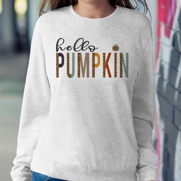 Leopard Pumpkin Hello Pumpkin Graphic Fall Halloween Costume Sweatshirt Gifts for Her