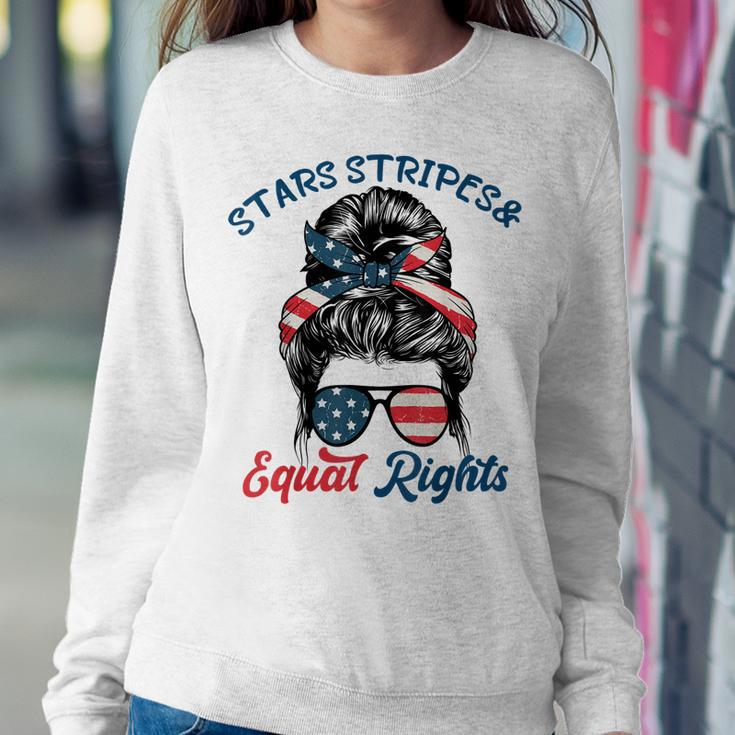 Pro Choice Feminist Stars Stripes Equal Rights Messy Bun Sweatshirt Gifts for Her