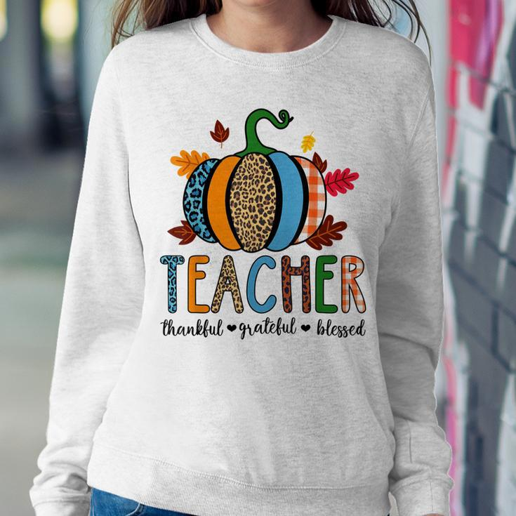 Pumpkin Leopard Teacher Thankful Grateful Blessed V3 Sweatshirt Gifts for Her