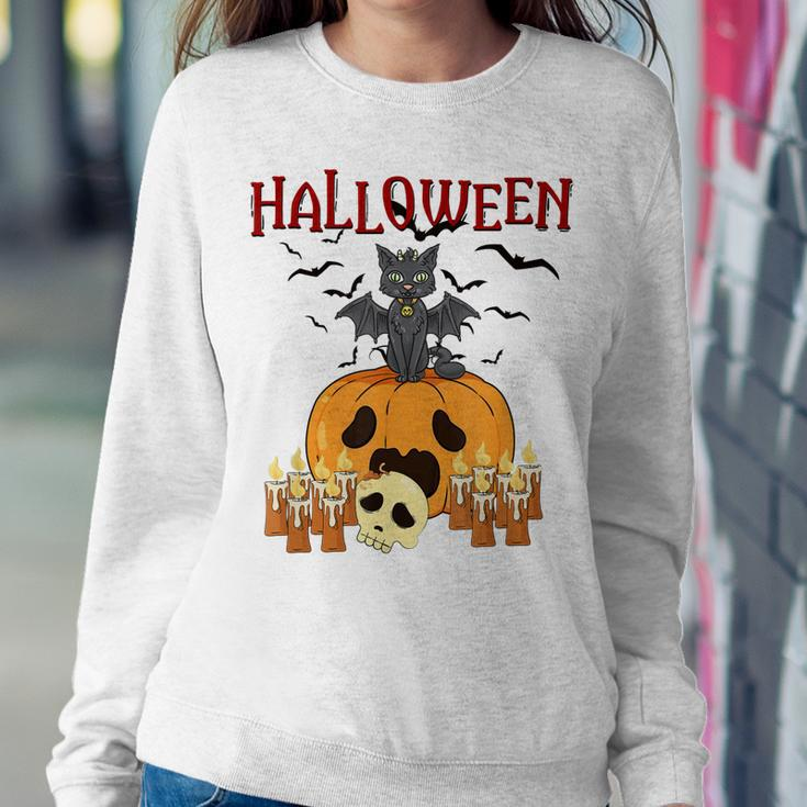 Scary Pumpkin And Vampire Bat Cat Halloween Trick Or Treat Sweatshirt Gifts for Her