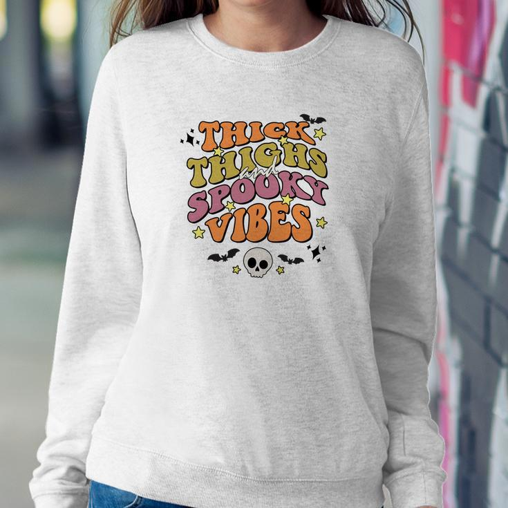 Skull Groovy Thick Thights And Spooky Vibes Leopard Halloween Sweatshirt Gifts for Her