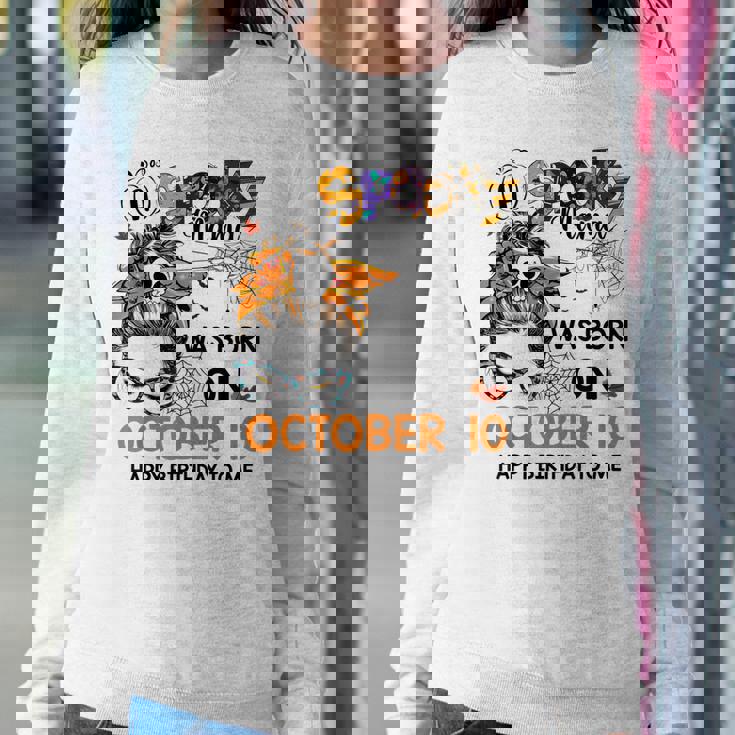 Spooky Mama Born On October 10Th Birthday Bun Hair Halloween Sweatshirt Gifts for Her