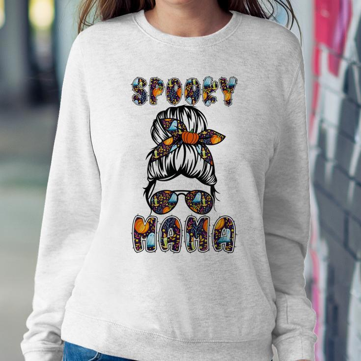 Spooky Mama Scary Halloween Messy Hair Bun Mothers Sweatshirt Gifts for Her