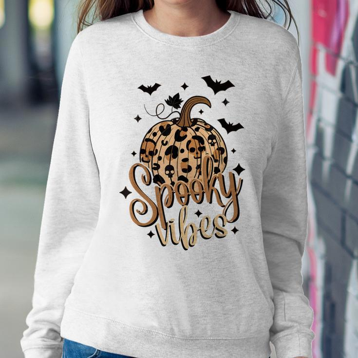 Spooky Vibes Skull Leopard Pumpkin Vintage Boho Halloween Sweatshirt Gifts for Her