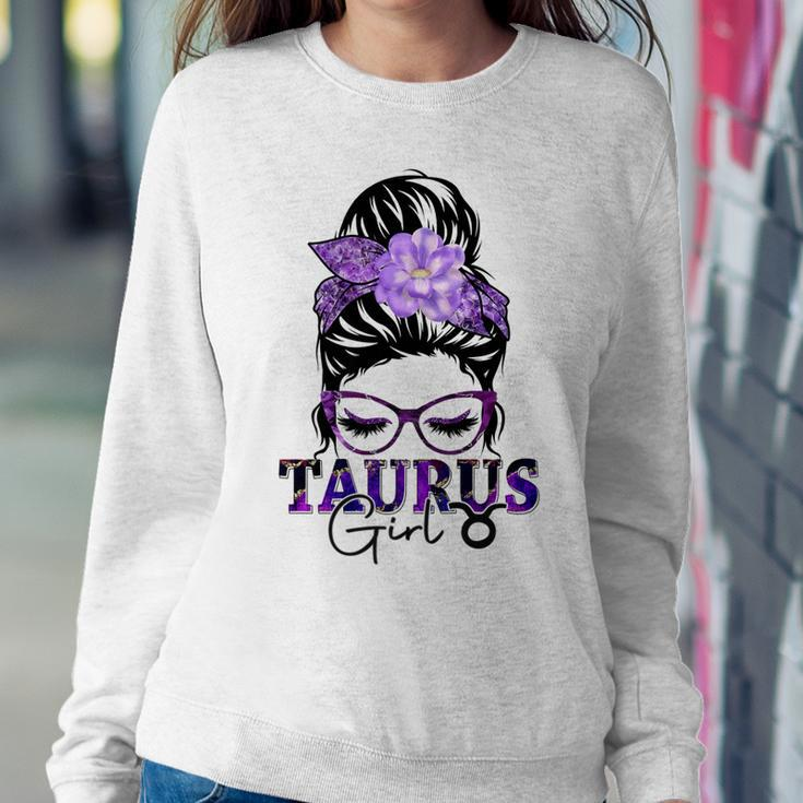 Taurus Girl Birthday Messy Bun Hair Purple Floral Sweatshirt Gifts for Her
