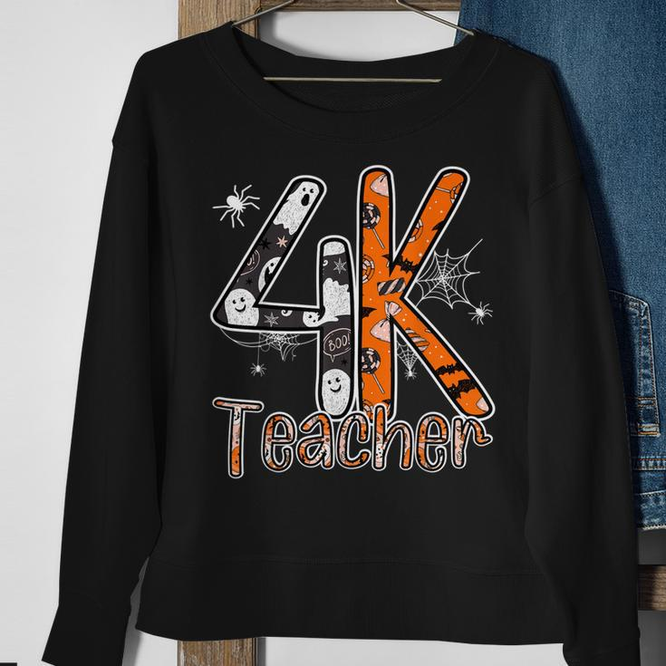 4K Teacher Halloween Trick Or Treat Happy Spooky Season Sweatshirt Gifts for Old Women