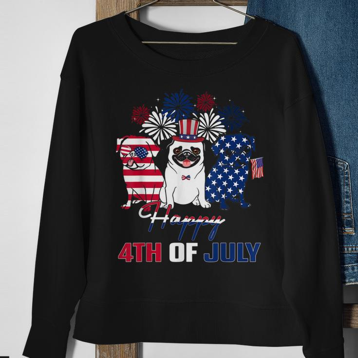 4Th July American Flag Three Red White Pug Blue Firework Sweatshirt Gifts for Old Women