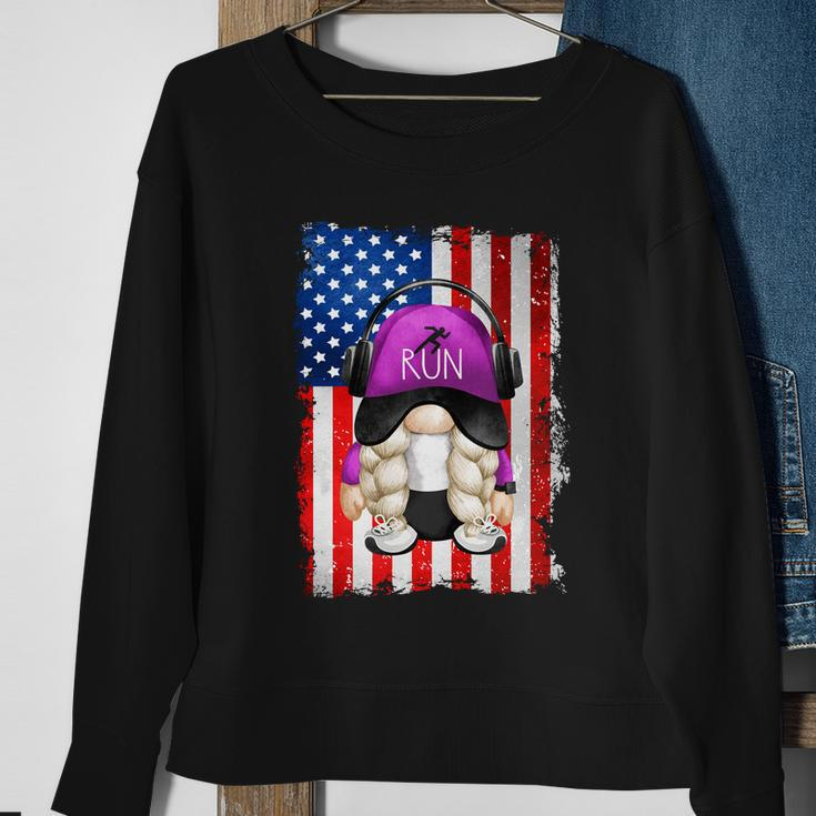 4Th Of July Running Gnome For Women Patriotic American Flag Gift Sweatshirt Gifts for Old Women