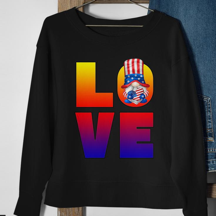 American Flag Gnome Shows Love Patriotic Heart 4Th Of July Gift Sweatshirt Gifts for Old Women