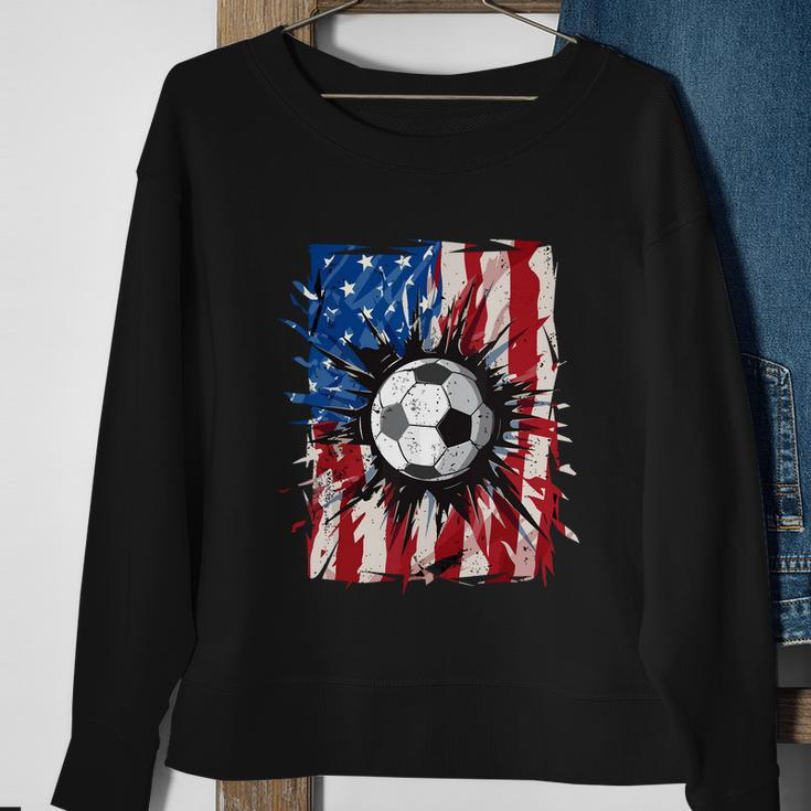 American Flag Soccer Ball 4Th Of July Cool Sport Patriotic Sweatshirt Gifts for Old Women