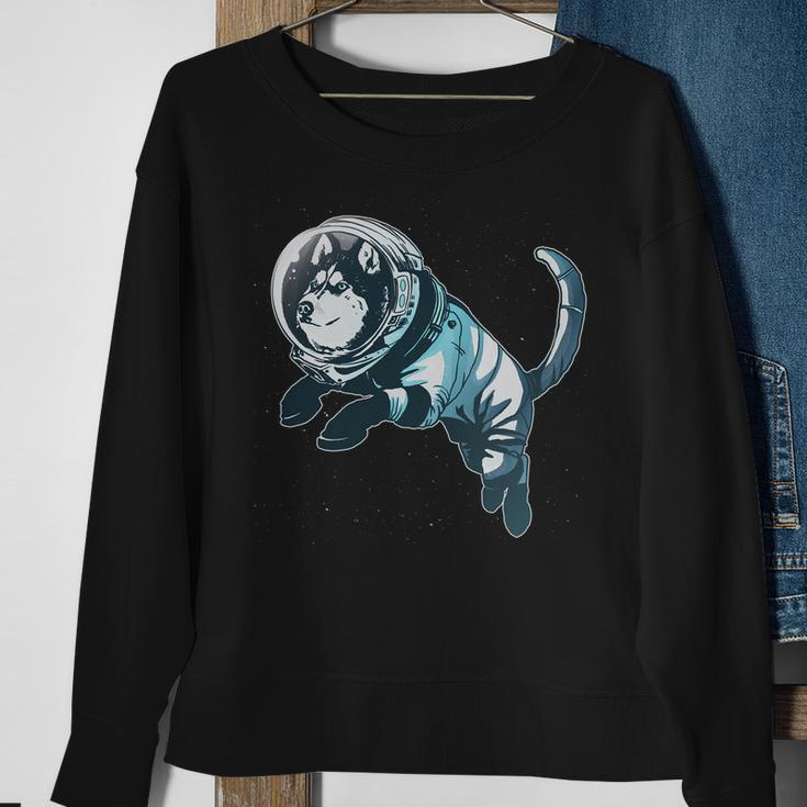 Astronaut Husky Dog Space Sweatshirt Gifts for Old Women