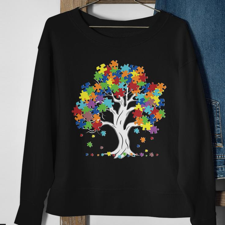 Autism Awareness Puzzle Piece Tree Sweatshirt Gifts for Old Women