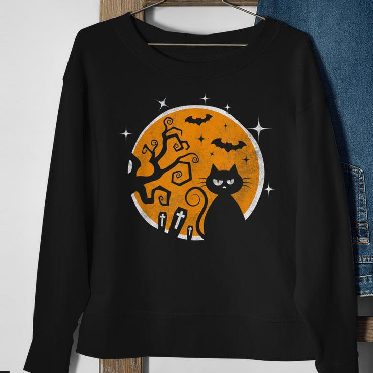 Black Cat Halloween Costume Moon Funny Party Girl Kids Sweatshirt Gifts for Old Women