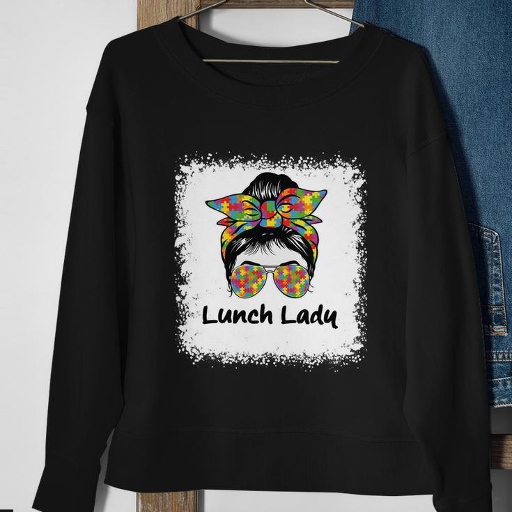Bleached Lunch Lady Messy Hair Woman Bun Lunch Lady Life Gift Sweatshirt Gifts for Old Women
