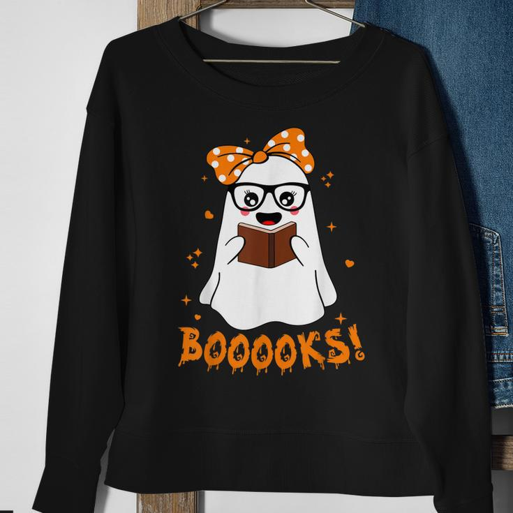Booooks Ghost Funny Boo Read Books Lover Library Halloween Sweatshirt Gifts for Old Women