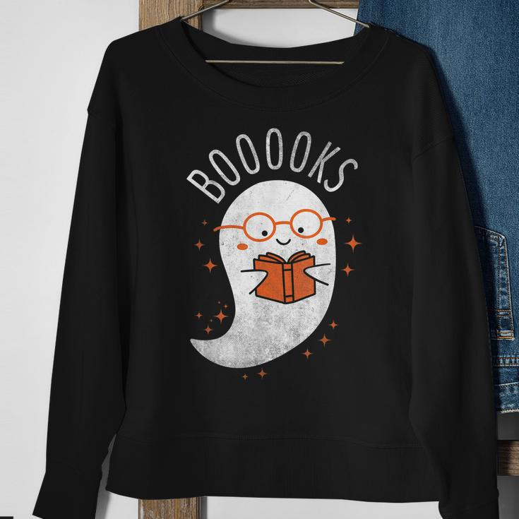 Booooks Ghost Funny Halloween Teacher Book Library Reading V3 Men Women Sweatshirt Graphic Print Unisex Gifts for Old Women