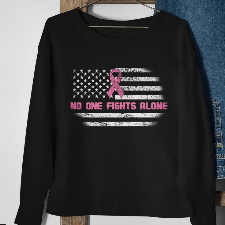 Breast Cancer Flag No One Fights Alone Tshirt Sweatshirt Gifts for Old Women
