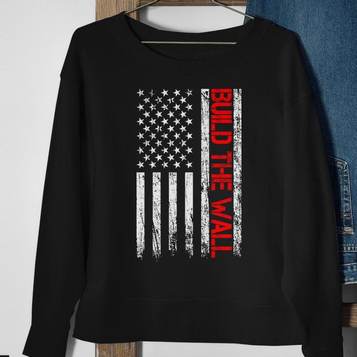 Build The Wall Distressed Flag Sweatshirt Gifts for Old Women