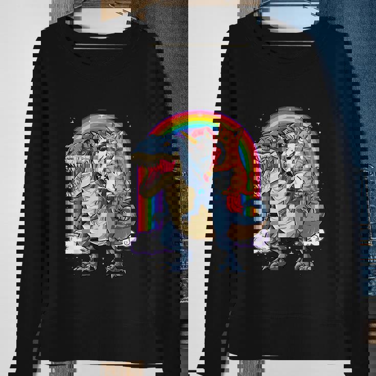 Cat Unicorn Riding DinosaurRex Kitten Lover Space Galaxy Sweatshirt Gifts for Old Women