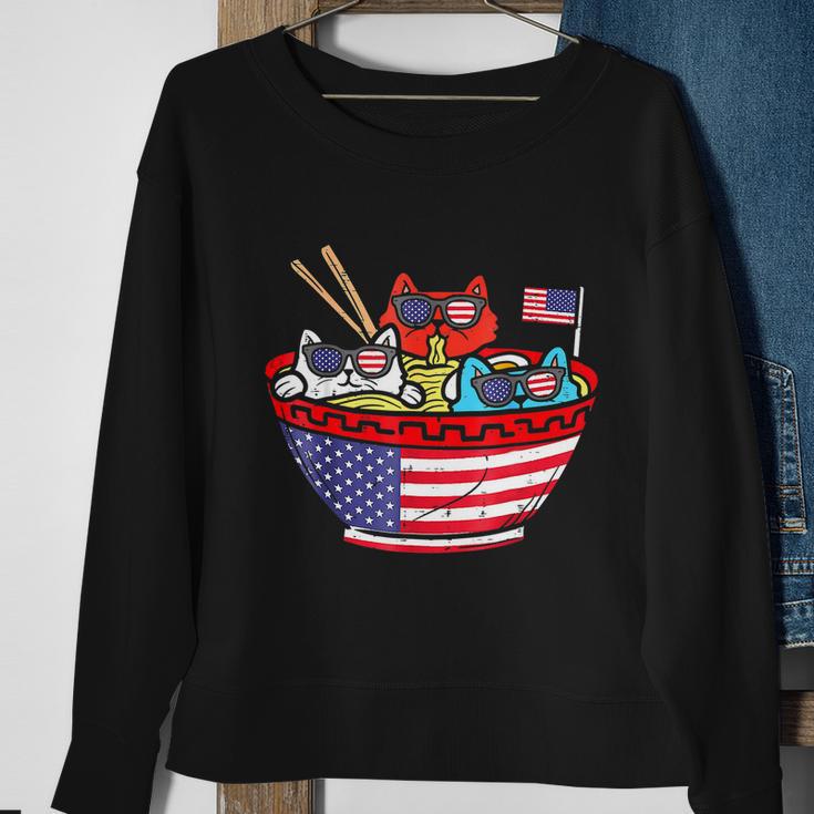 Cats Ramen Anime American Flag Usa Funny 4Th Of July Fourth Sweatshirt Gifts for Old Women