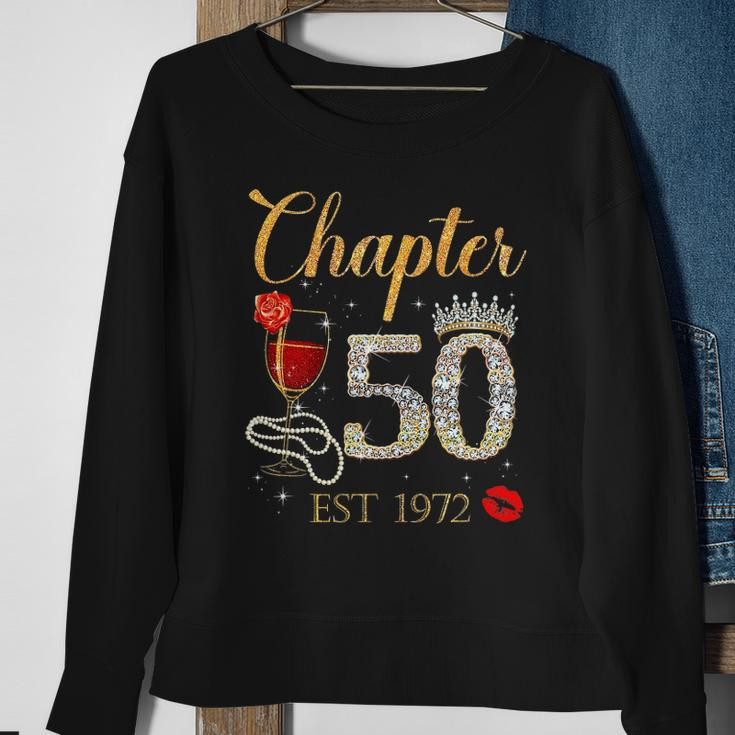 Chapter 50 Years Est 1972 50Th Birthday Red Rose Wine Crown Sweatshirt Gifts for Old Women