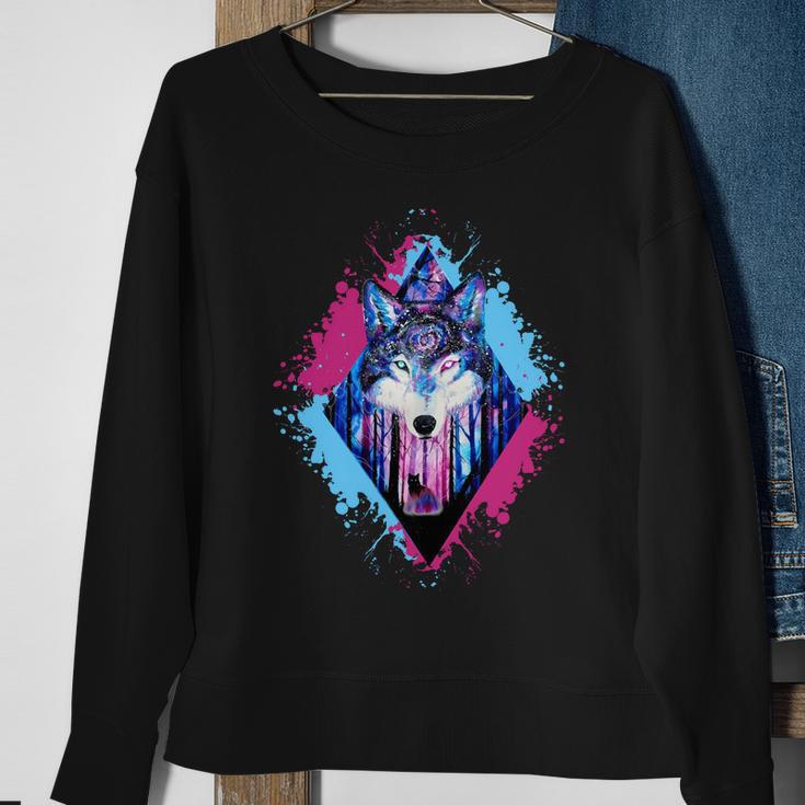 Colorful Wolf Painting Wolves Lover Sweatshirt Gifts for Old Women