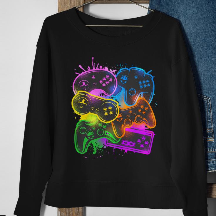 Cool Retro Neon Graffiti Video Game Controllers Sweatshirt Gifts for Old Women