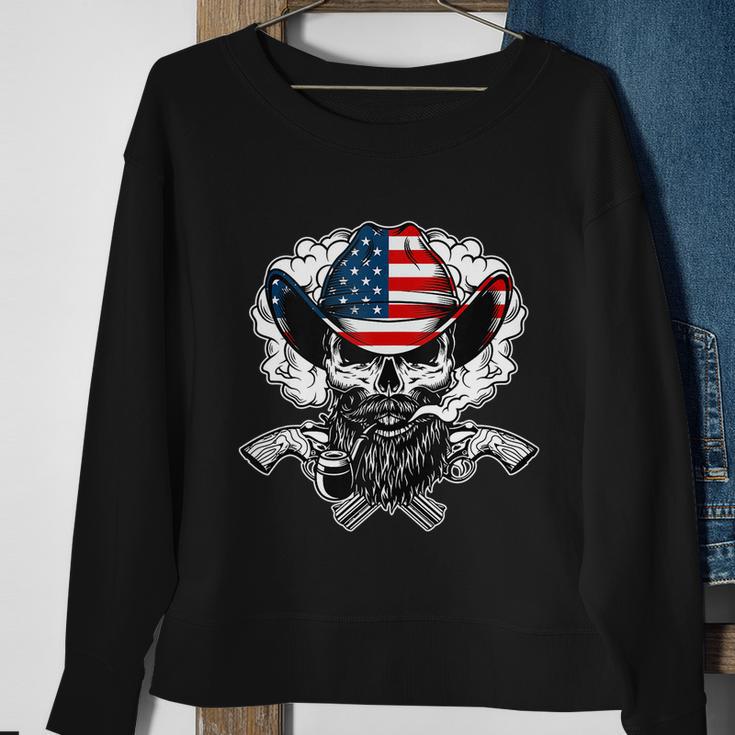 Cool Sugar Skull Cowboy Hat American Flag 4Th Of July Sweatshirt Gifts for Old Women