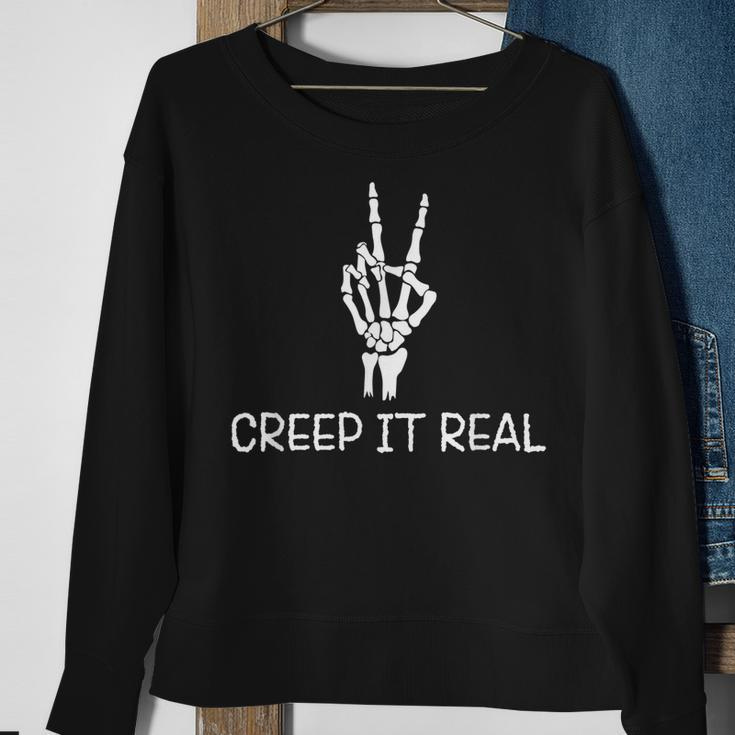 Creep It Real Peace Sign Skeleton Hand Funny Bones Halloween Sweatshirt Gifts for Old Women