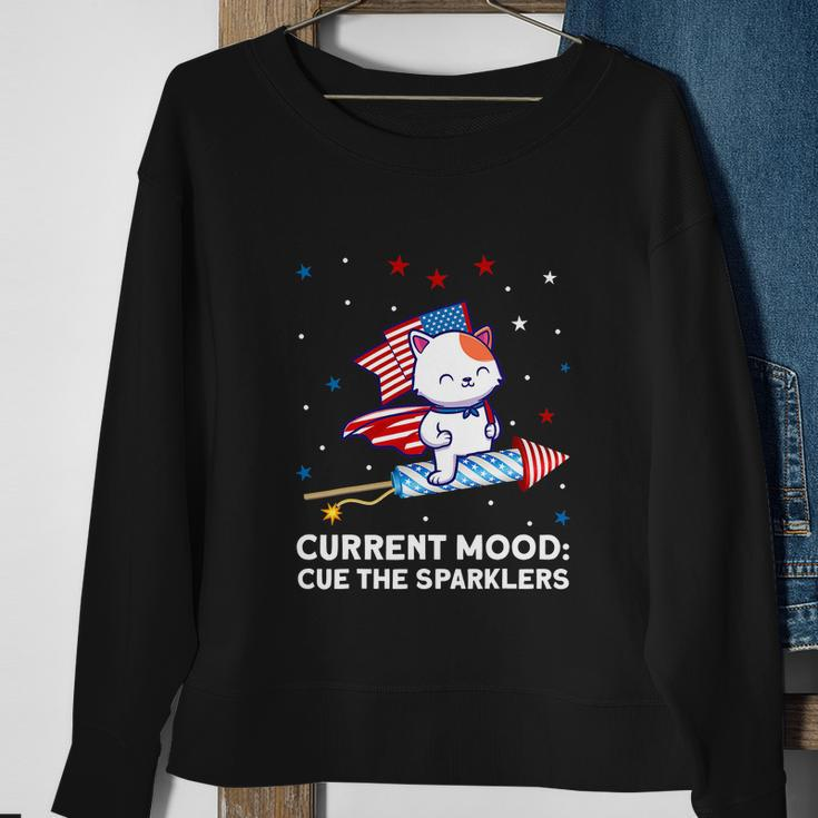 Current Mood Cue The Sparklers 4Th Of July Sweatshirt Gifts for Old Women