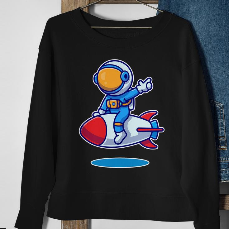 Cute Astronaut On Rocket Cartoon Sweatshirt Gifts for Old Women