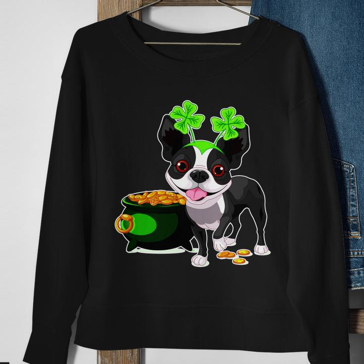 Cute Boston Terrier Shamrock St Patricks Day Sweatshirt Gifts for Old Women