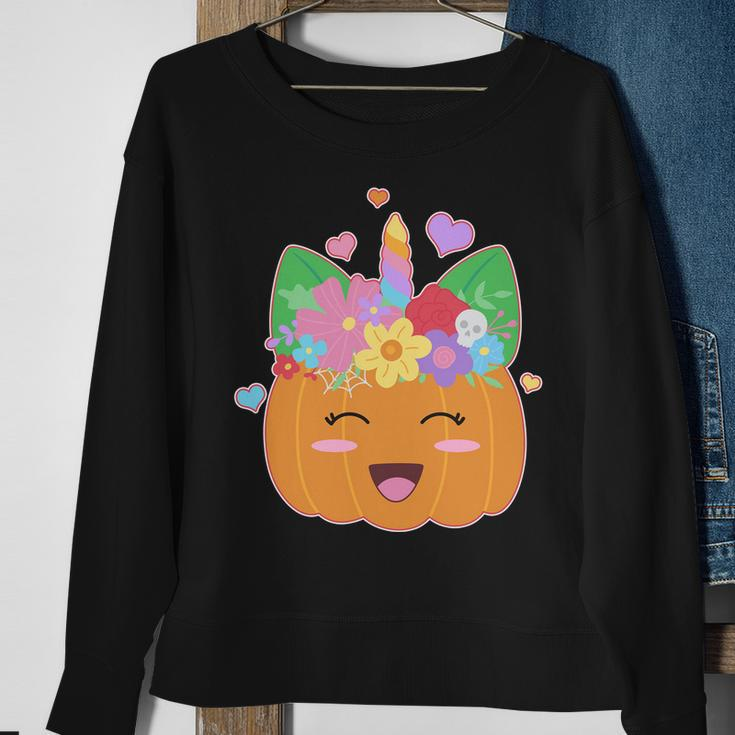 Cute Halloween Unicorn Pumpkin Graphic Design Printed Casual Daily Basic Sweatshirt Gifts for Old Women
